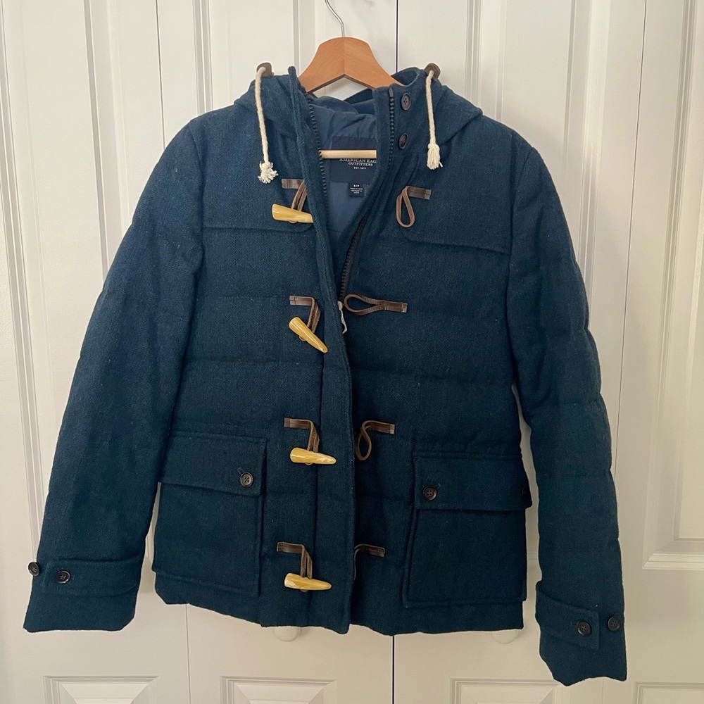 American Eagle Women’s Navy Wool-Blend Down Coat